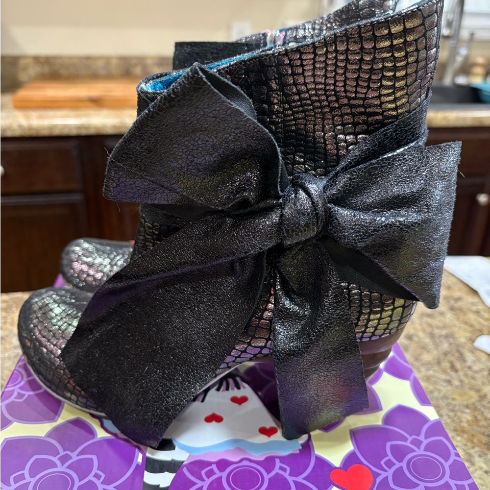 Irregular Choice Power Struggle Shimmering Dark Silver Ankle Boots